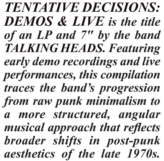 Talking Heads - Tentative Decisions: Demos & Live (LP / 7" Clear Vinyl) (RSD Black Friday 2025) (New Vinyl)